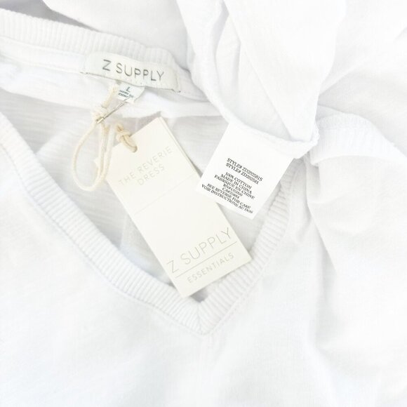 Z Supply The Reverie V-Neck Midi Dress in White Slub Scoop Hemline NWT NEW L - Picture 7 of 7